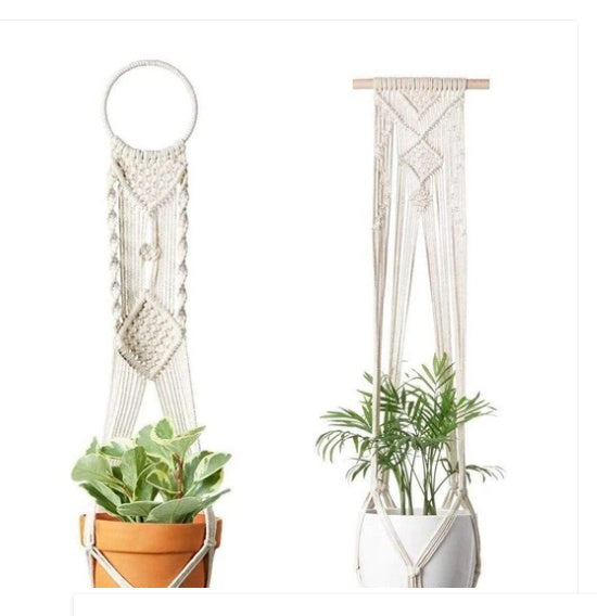 4 Pack - Macrame Plant Hangers & Shelf