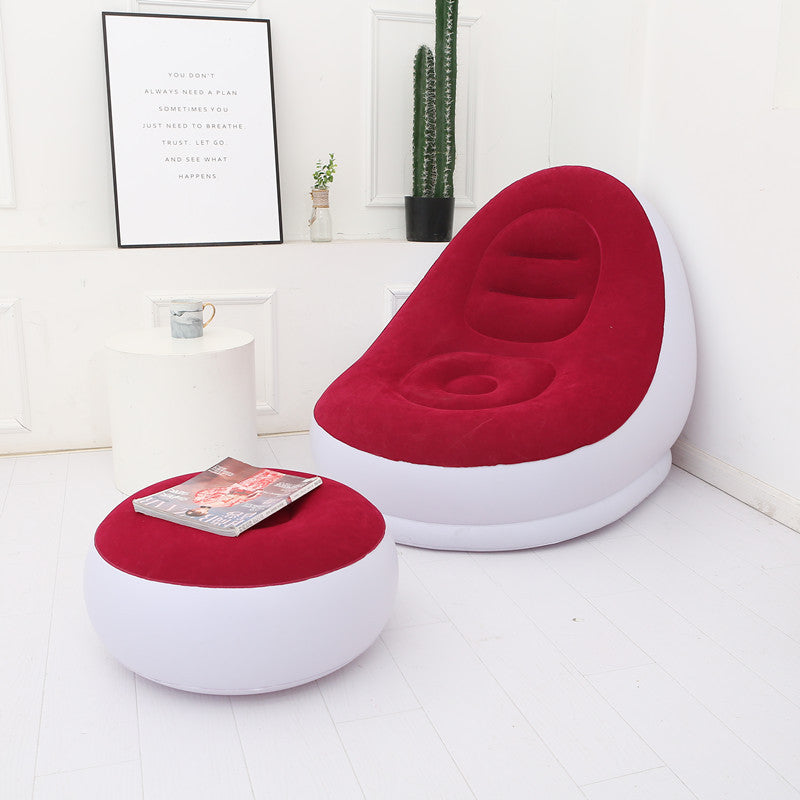 Flocking Inflatable Sofa Lazy Sofa Bed With Footstool Outdoor Foldable Portable Recliner