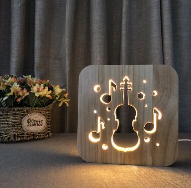 LED Night Lights Guitar Saxophone Violin Music Note 3D Lamp USB Power Wood Carving Table Lamp