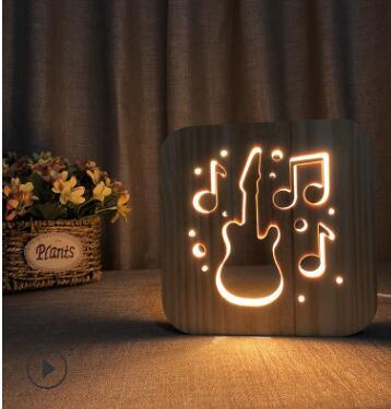 LED Night Lights Guitar Saxophone Violin Music Note 3D Lamp USB Power Wood Carving Table Lamp