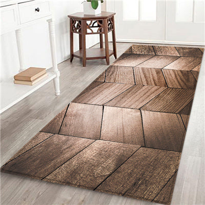 Plank Geometric Floor Mats Flannel Thick Carpet