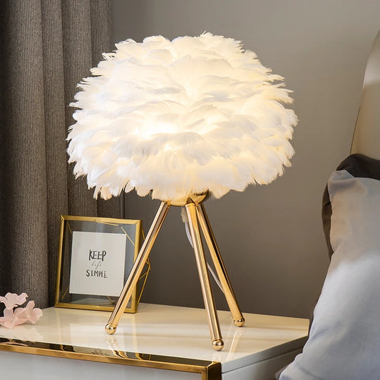 Feather Bedroom Table Lamp Modern Bedside