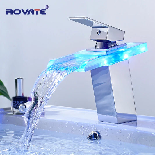 Led Bathroom Faucet made of brass and glass with color changes