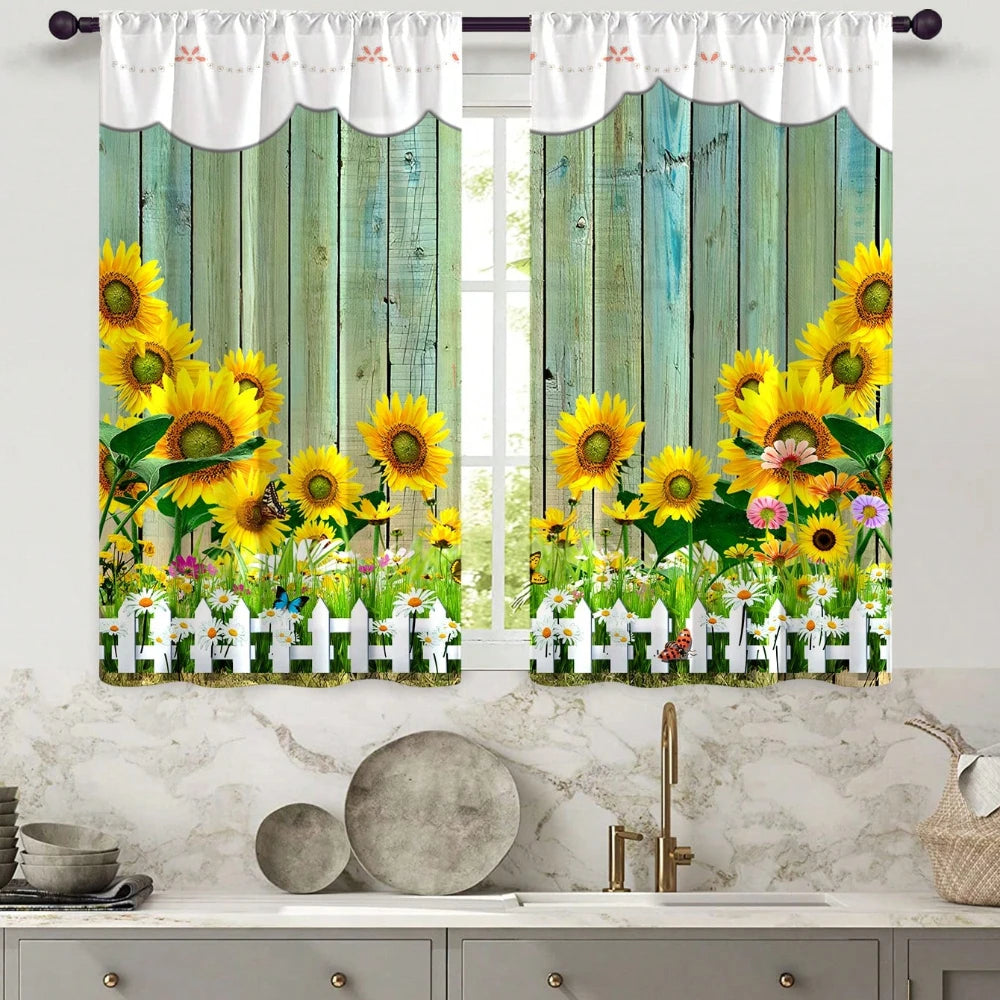 Rustic Sunflower Flower  Kitchen Curtain