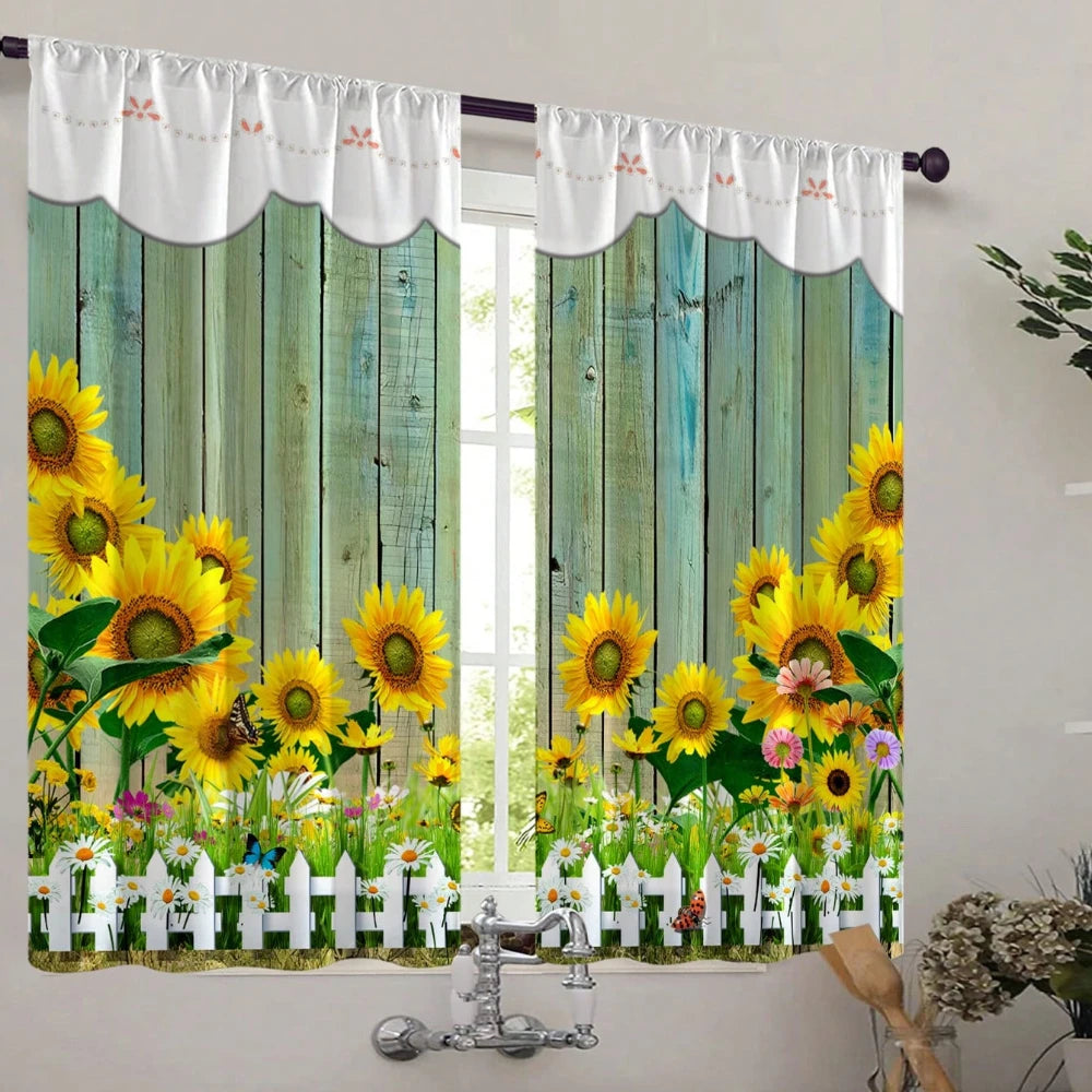 Rustic Sunflower Flower  Kitchen Curtain