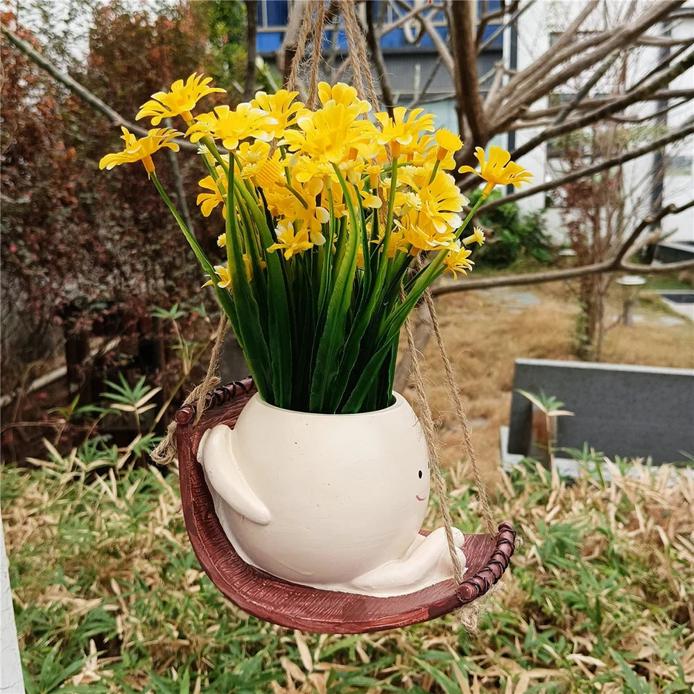 Hanging Hammock Planter Resin Swing Smile Face