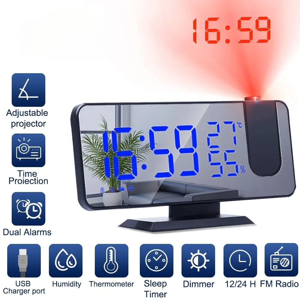 LED Digital Projection Alarm Clocks-with USB and FM Radio