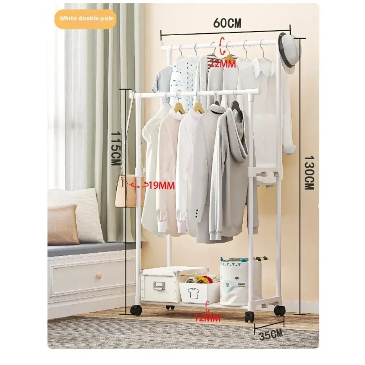 Movable Double Clothes Rack - Floor Standing