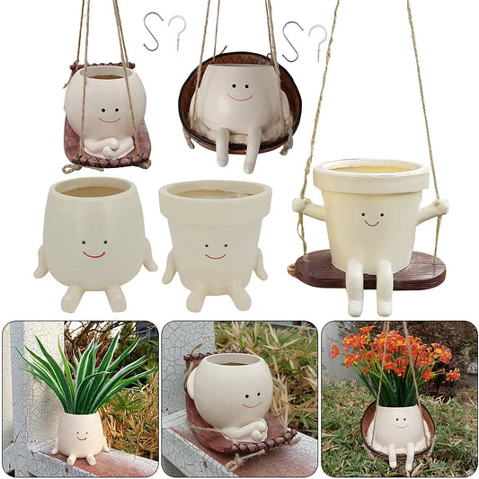 Hanging Hammock Planter Resin Swing Smile Face