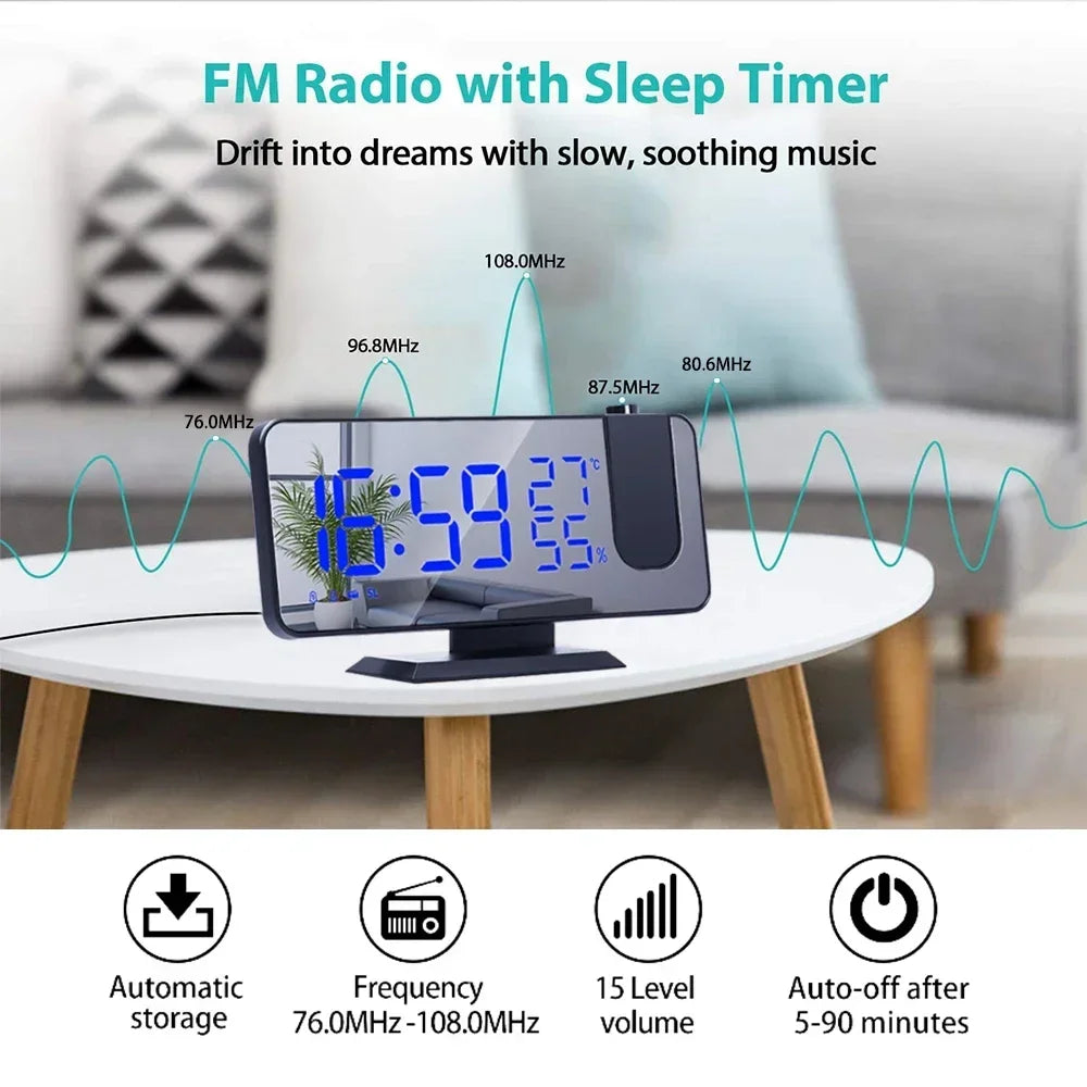 LED Digital Projection Alarm Clocks-with USB and FM Radio