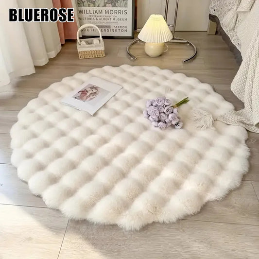 Round Bubble Fleece Soft Area Rug Furry Warm Cute