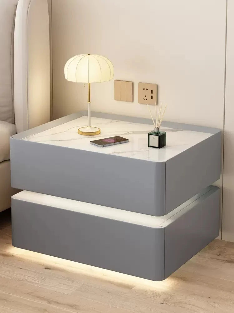 Smart Leather Bedside Table With LED+USB+wireless charging+bluetooth speaker