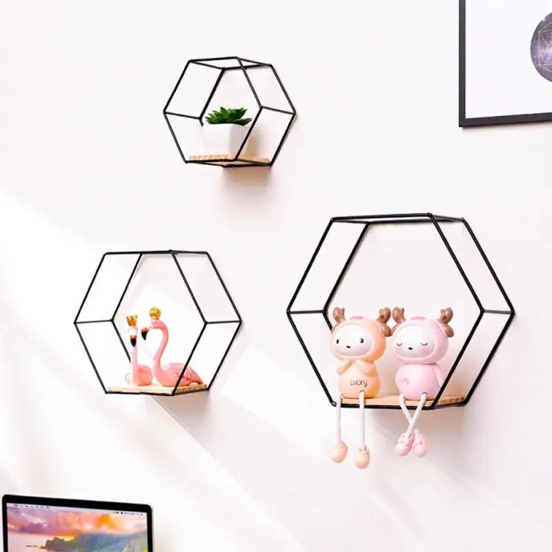 Wall Mounted Hexagon Shelf - Floating Display Rack