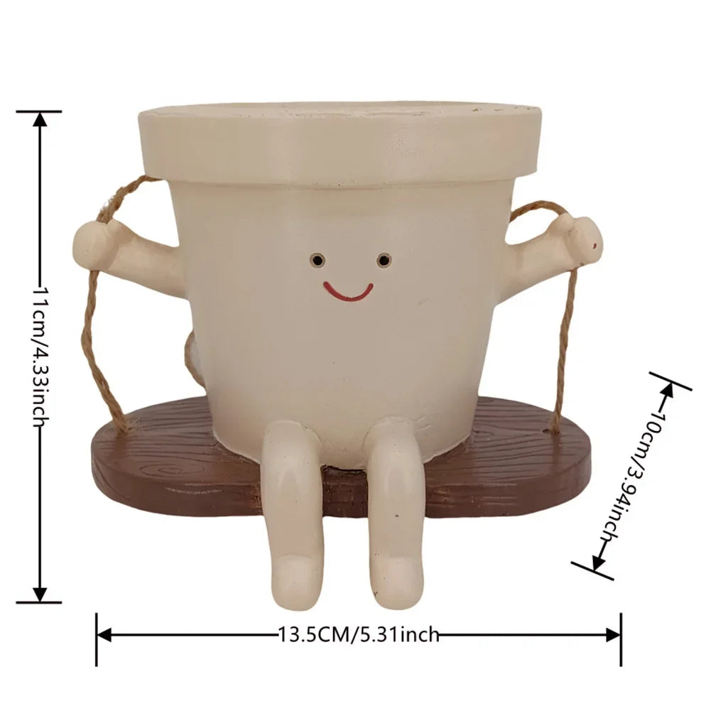 Hanging Hammock Planter Resin Swing Smile Face