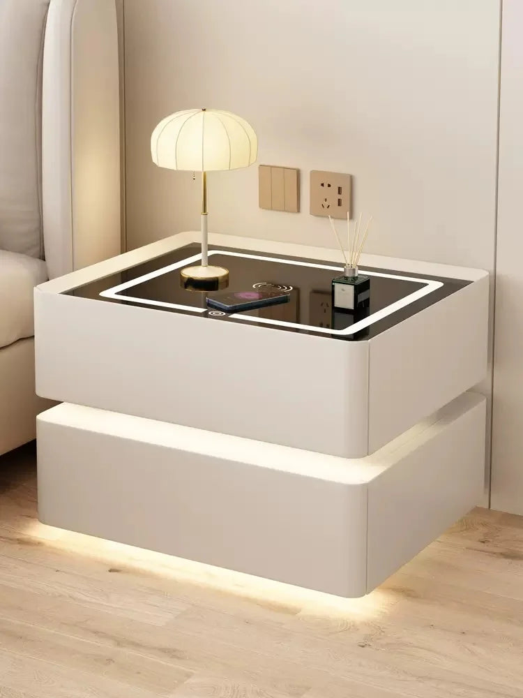 Smart Leather Bedside Table With LED+USB+wireless charging+bluetooth speaker