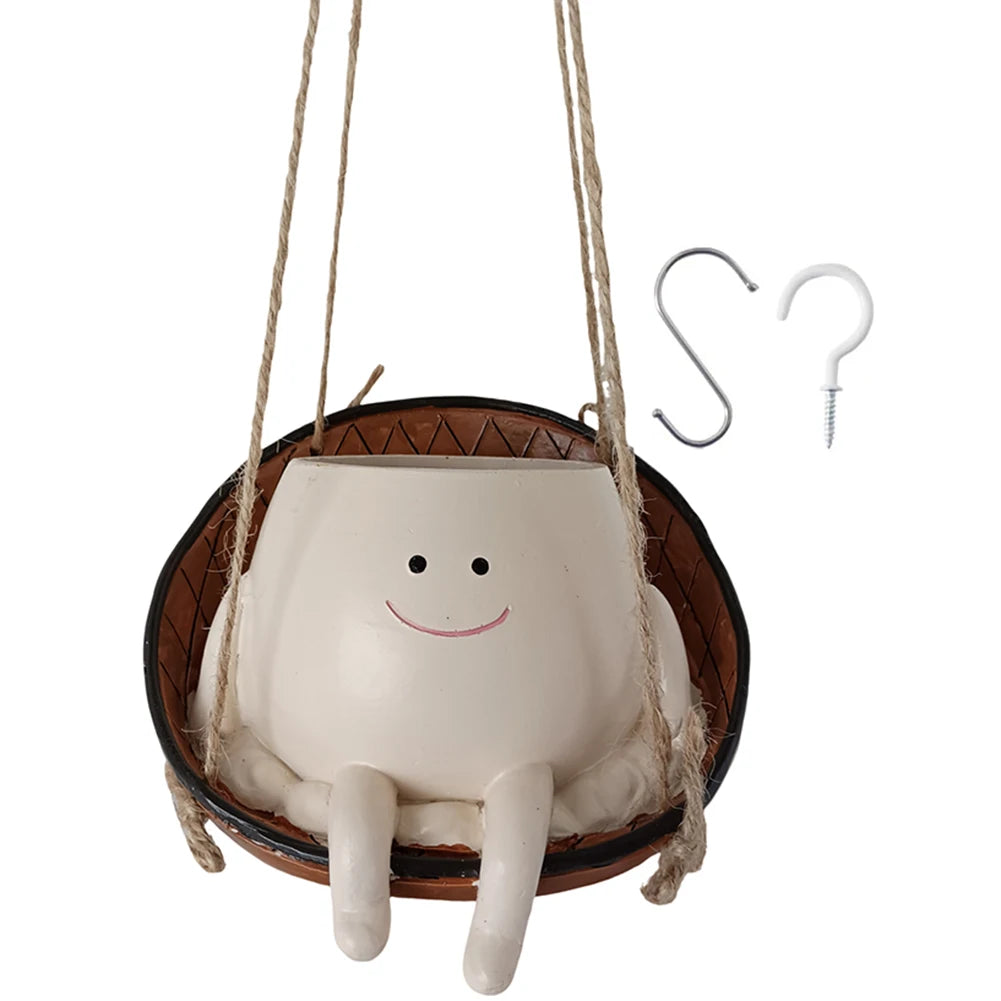 Hanging Hammock Planter Resin Swing Smile Face