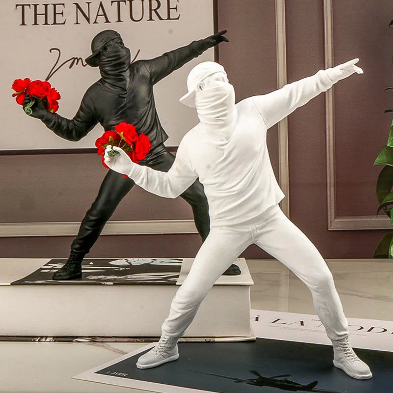 Banksy Flower Thrower Statue - Resin