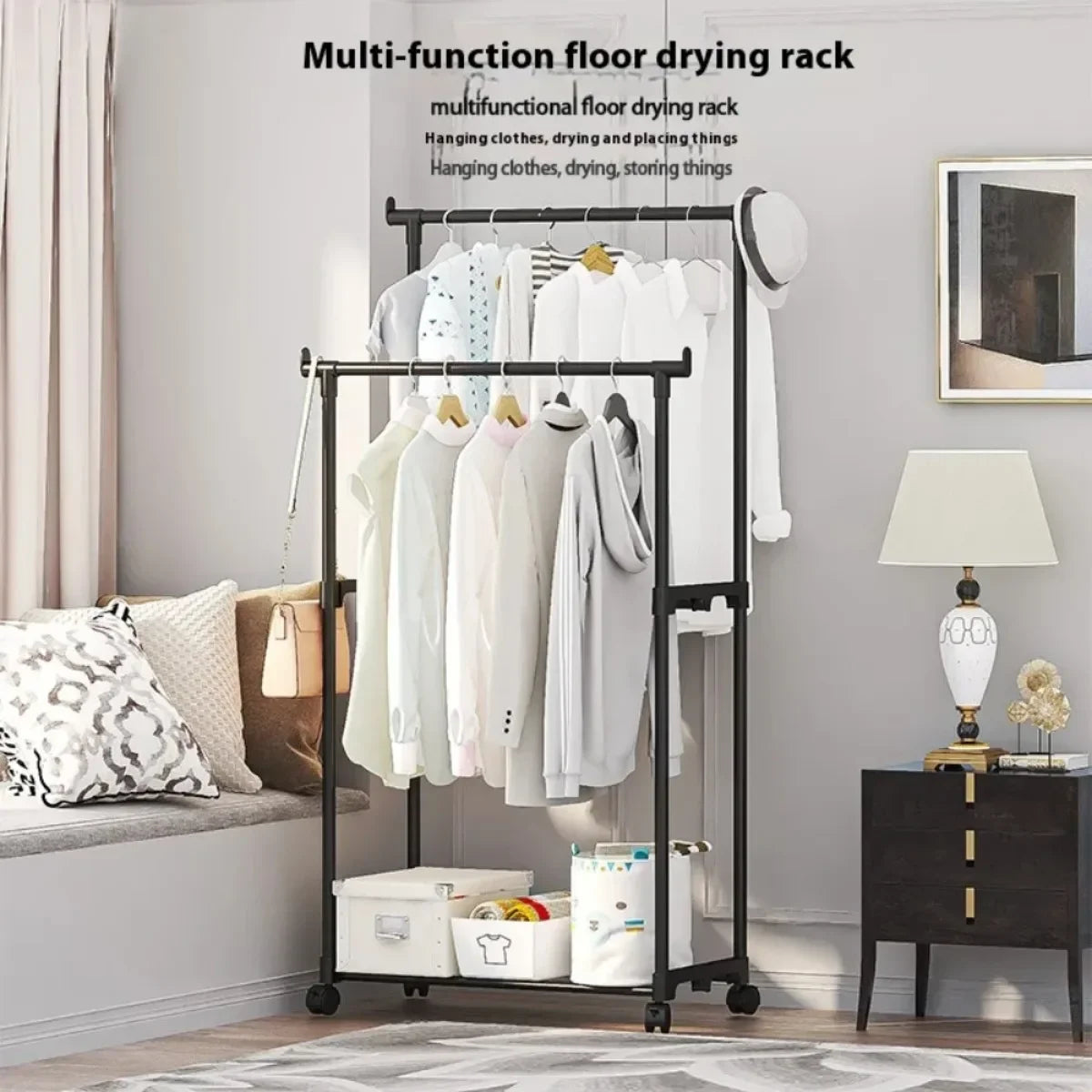 Movable Double Clothes Rack - Floor Standing