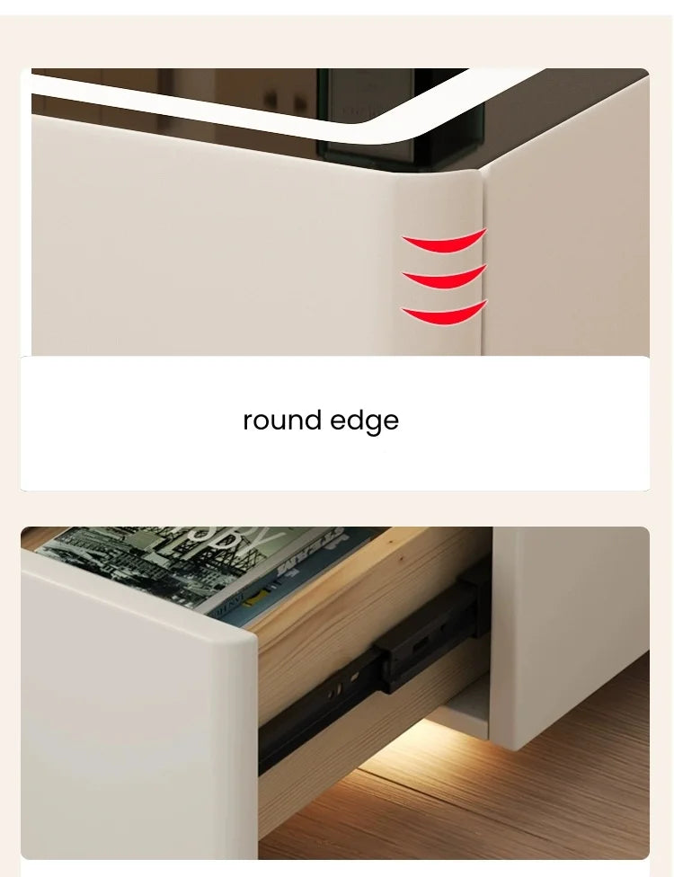 Smart Leather Bedside Table With LED+USB+wireless charging+bluetooth speaker