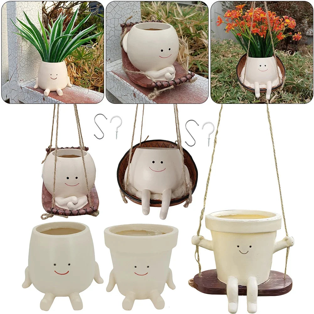 Hanging Hammock Planter Resin Swing Smile Face