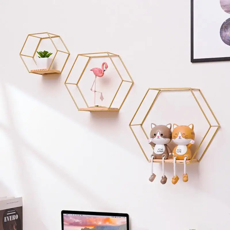 Wall Mounted Hexagon Shelf - Floating Display Rack