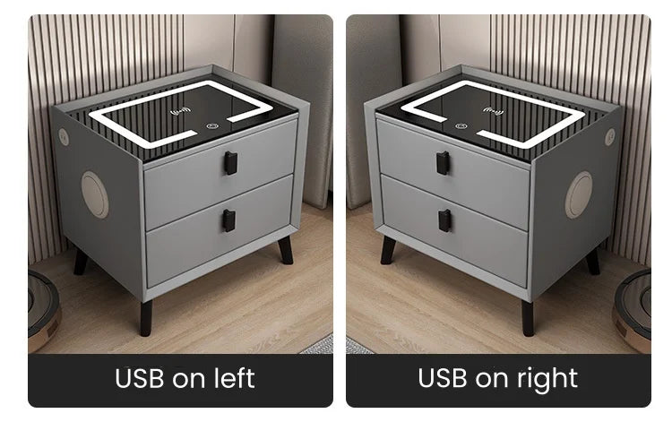 Smart Leather  Bedside Table With  LED+USB+wireless charging+bluetooth speaker