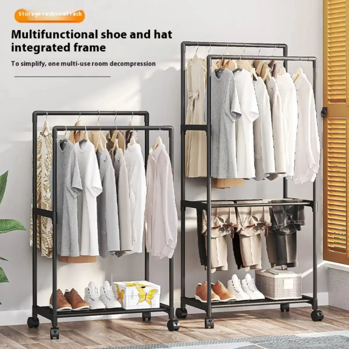 Movable Double Clothes Rack - Floor Standing